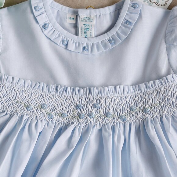 Smocked Dress Blue size 6 Months Embroidery Feltman Brothers NWT SPRING - Picture 2 of 5